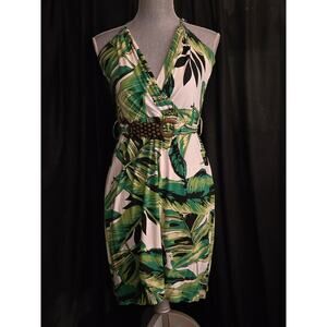 NWT $368 Milly of New York Palm Leaf Pattern Print Halter Dress, Size Small